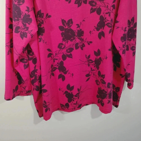 CLEARANCE Roamans L Top Pink Berry Floral Black Rose Print Comfy Plus Size 2X - Picture 9 of 11